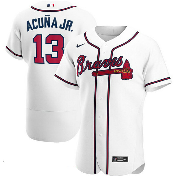 Atlanta Braves #13 Ronald Acuna Jr. Men's Nike White Home 2020 Authentic Player MLB Jersey