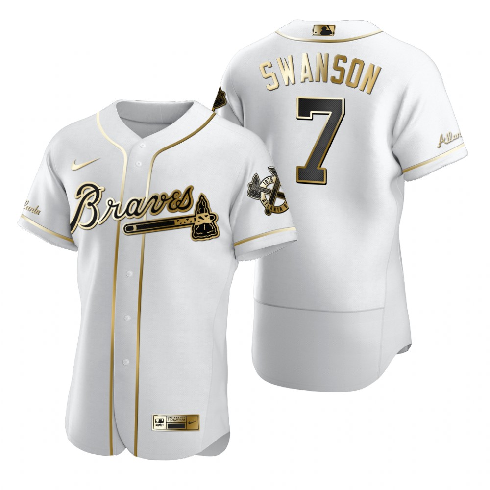 Atlanta Braves #7 Dansby Swanson White Nike Men's Authentic Golden Edition MLB Jersey