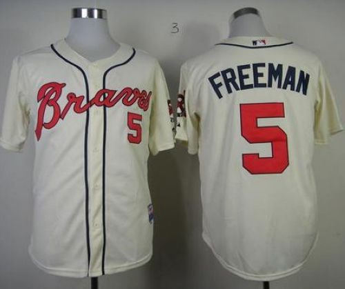 Atlanta Braves 5 Freddie Freeman Cream Cool Base Kid MLB Jersey