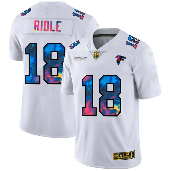 Atlanta Falcons #18 Calvin Ridley Men's White Nike Multi-Color 2020 NFL Crucial Catch Limited NFL Jersey