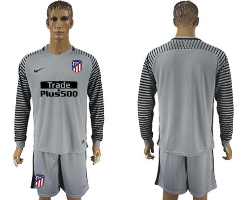 Atletico Madrid Blank Grey Goalkeeper Long Sleeves Soccer Club Jersey