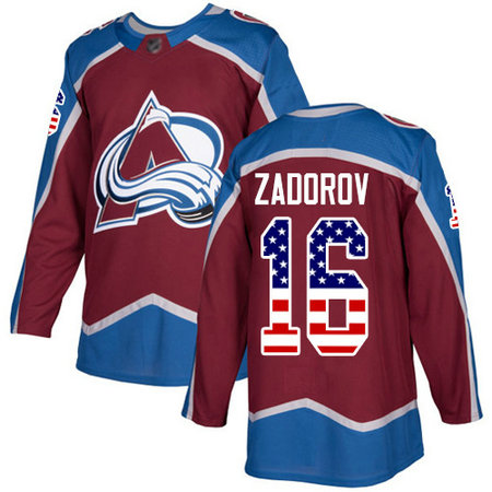 Avalanche #16 Nikita Zadorov Burgundy Home Authentic USA Flag Stitched Hockey Jersey
