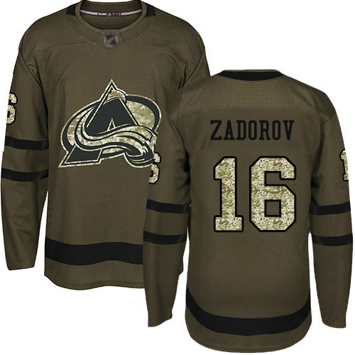 Avalanche #16 Nikita Zadorov Green Salute to Service Stitched Hockey Jersey