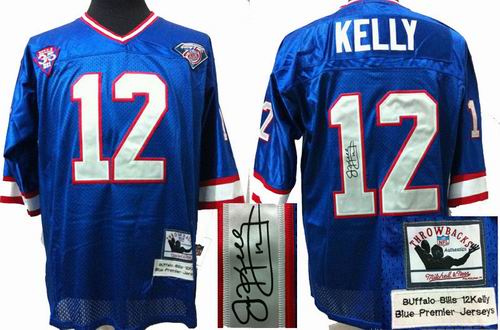 BUFFALO BILLs #12 JIM KELLY blue throwback signature jerseys