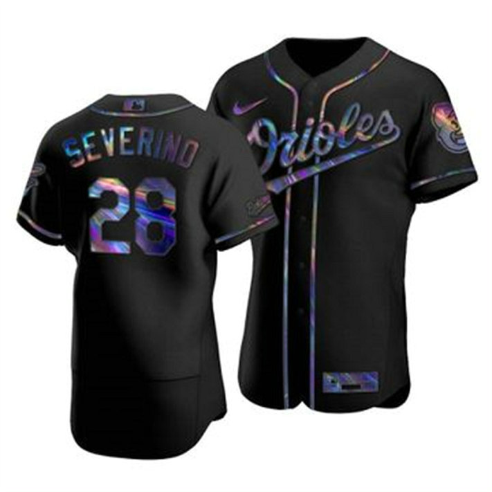 Baltimore Orioles #28 Pedro Severino Men's Nike Iridescent Holographic Collection MLB Jersey - Black