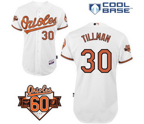 Baltimore Orioles #30 Chris Tillman Cool Base White 60th Anniversary Patch Cool Base Grey jerseys