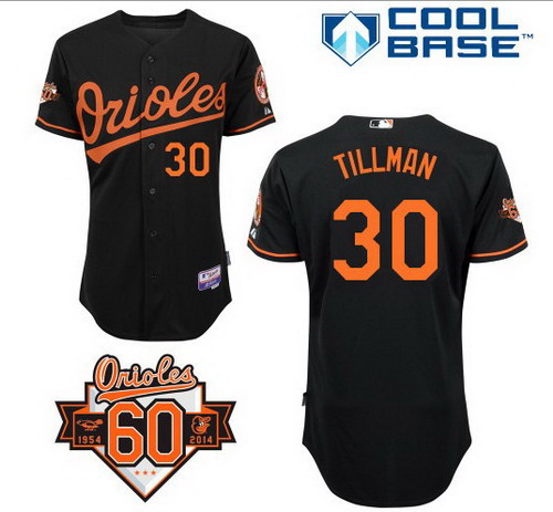 Baltimore Orioles #30 Chris Tillman Cool Base black 60th Anniversary Patch Cool Base Grey jerseys