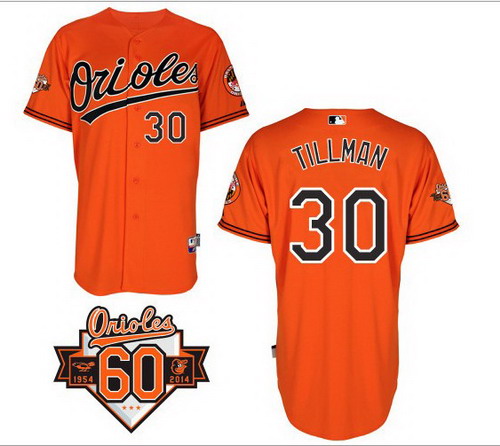 Baltimore Orioles #30 Chris Tillman Cool Base orang 60th Anniversary Patch Cool Base Grey jerseys
