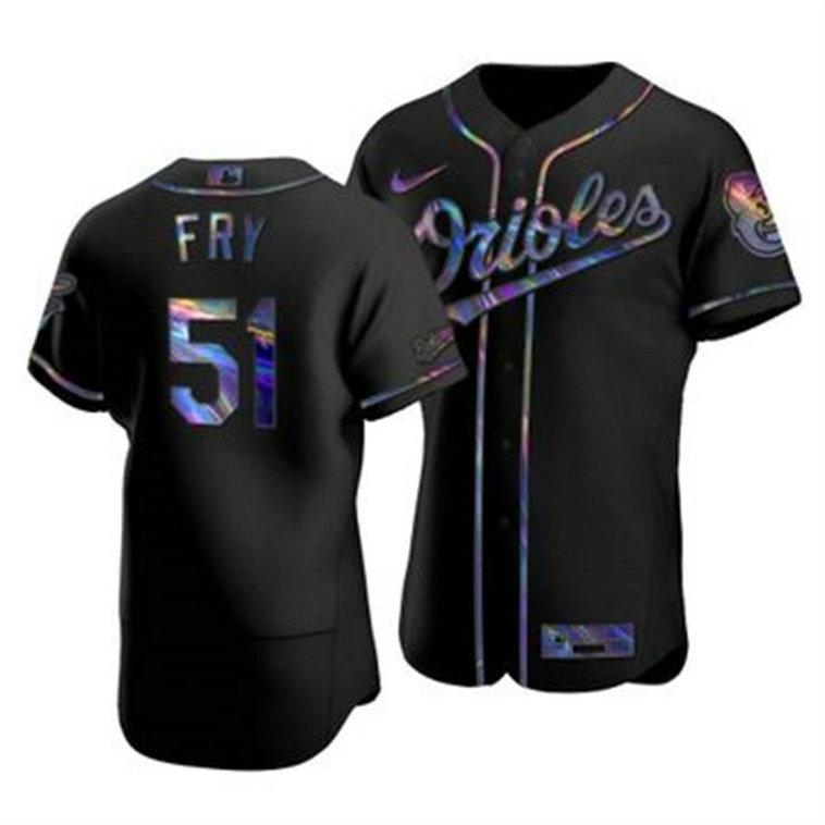 Baltimore Orioles #51 Paul Fry Men's Nike Iridescent Holographic Collection MLB Jersey - Black
