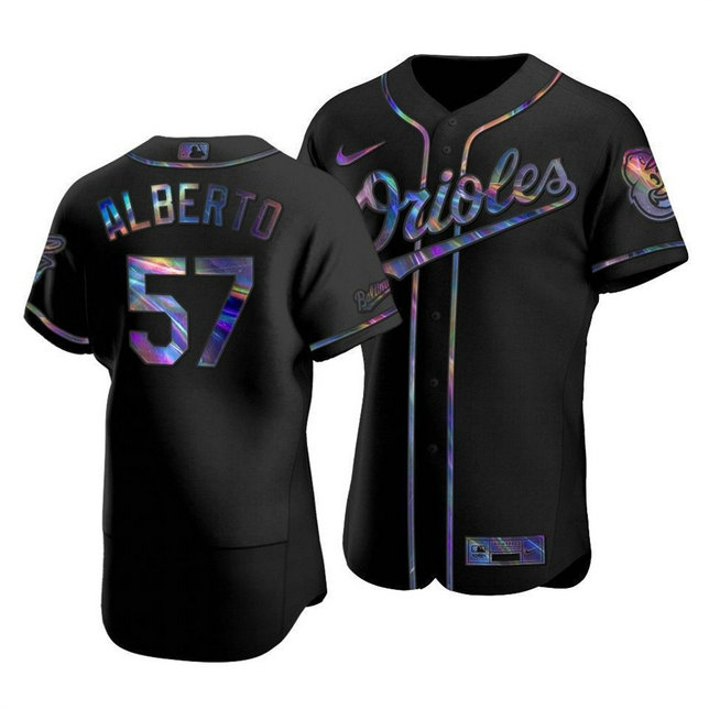 Baltimore Orioles #57 Hanser Alberto Men's Nike Iridescent Holographic Collection MLB Jersey - Black