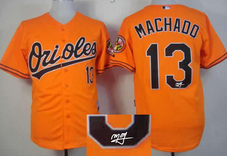 Baltimore Orioles 13 Manny Machado Orange signature MLB Baseball Jersey