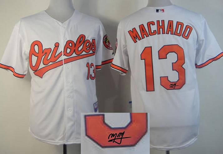 Baltimore Orioles 13 Manny Machado White signature MLB Baseball Jersey