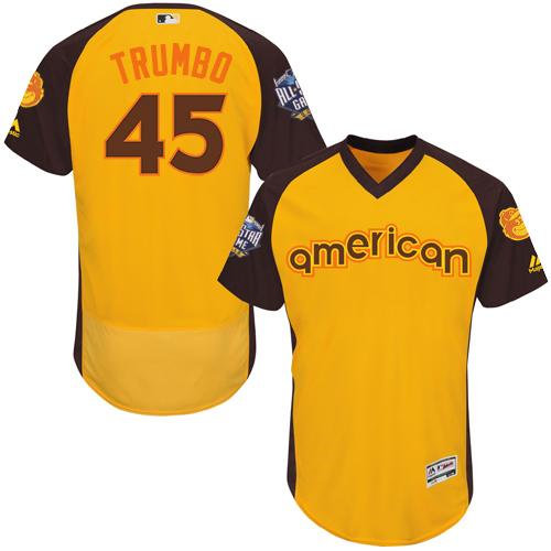 Baltimore Orioles 45 Mark Trumbo Gold Flexbase Authentic Collection 2016 All-Star American League Baseball Jersey