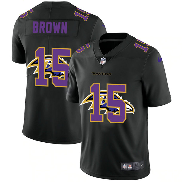 Baltimore Ravens #15 Marquise Brown Men's Nike Team Logo Dual Overlap Limited NFL Jersey Black