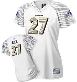 Baltimore Ravens #27 Ray Rice Women Zebra Field Flirt Fashion Jerseys white