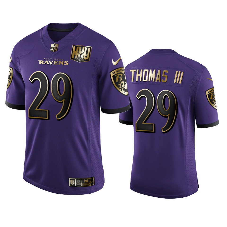 Baltimore Ravens #29 Earl Thomas III Men's Nike Purple Team 25th Season Golden Limited NFL Jersey