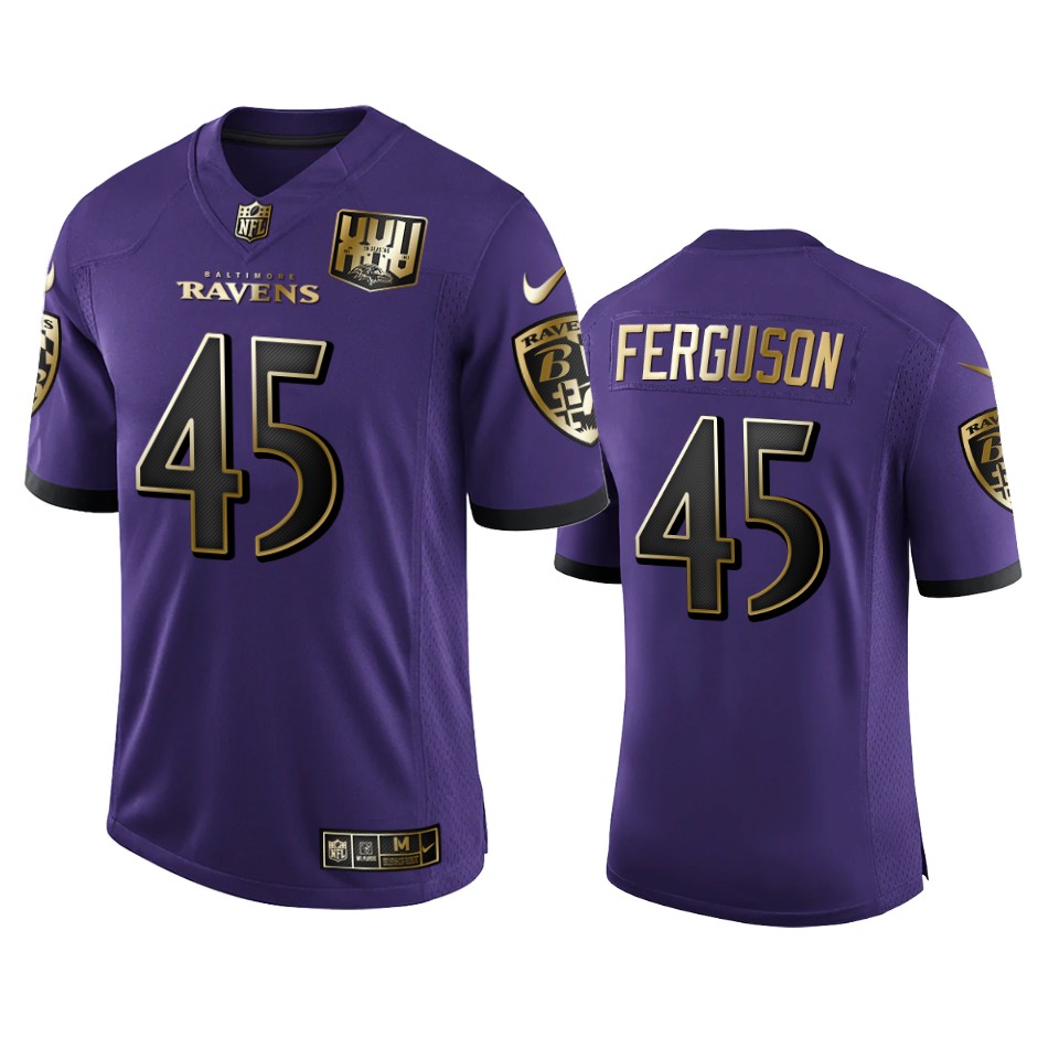 Baltimore Ravens #45 Jaylon Ferguson Men's Nike Purple Team 25th Season Golden Limited NFL Jersey