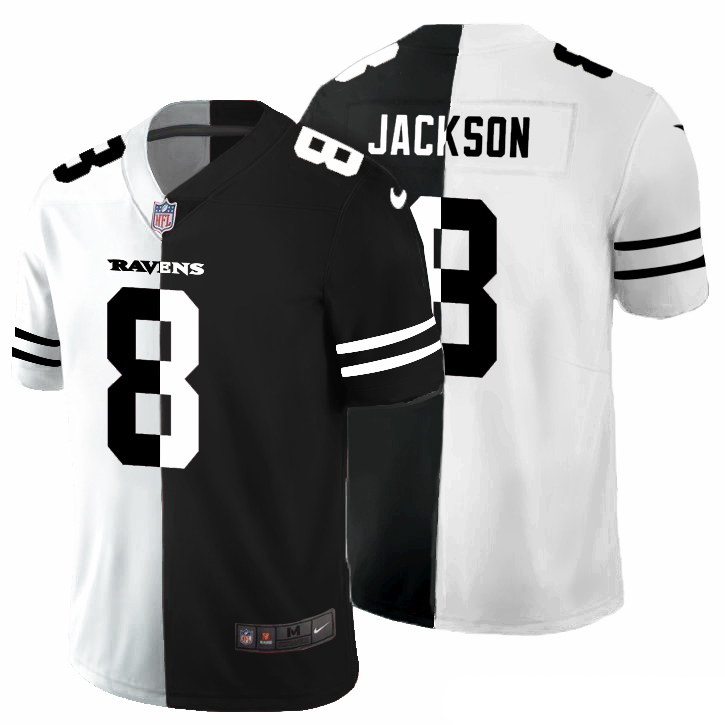 Baltimore Ravens #8 Lamar Jackson Men's Black V White Peace Split Nike Vapor Untouchable Limited NFL Jersey
