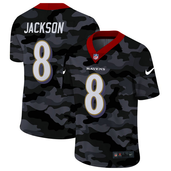 Baltimore Ravens #8 Lamar Jackson Men's Nike 2020 Black CAMO Vapor Untouchable Limited Stitched NFL Jersey