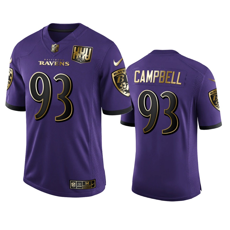 Baltimore Ravens #93 Calais Campbell Men's Nike Purple Team 25th Season Golden Limited NFL Jersey