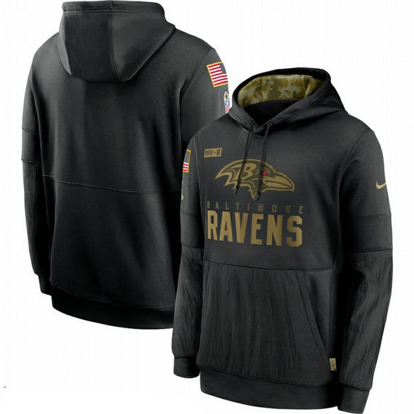 Baltimore Ravens Nike 2020 Salute to Service Sideline Performance Pullover Hoodie Black