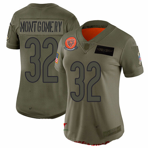 Bears #32 David Montgomery Camo Women's Stitched Football Limited 2019 Salute to Service Jersey