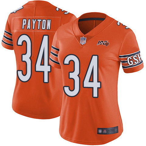 Bears #34 Walter Payton Orange Women's Stitched Football Limited Rush 100th Season Jersey