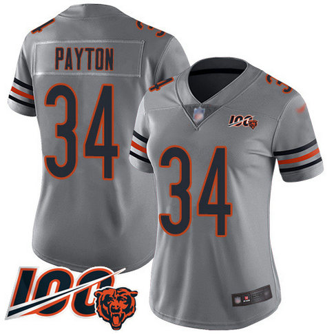 Bears #34 Walter Payton Silver Women's Stitched Football Limited Inverted Legend 100th Season Jersey