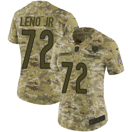 Bears #72 Charles Leno Jr Camo Women's Stitched Football Limited 2018 Salute to Service Jersey