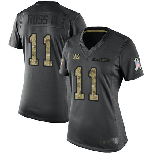Bengals #11 John Ross III Black Women's Stitched Football Limited 2016 Salute to Service Jersey