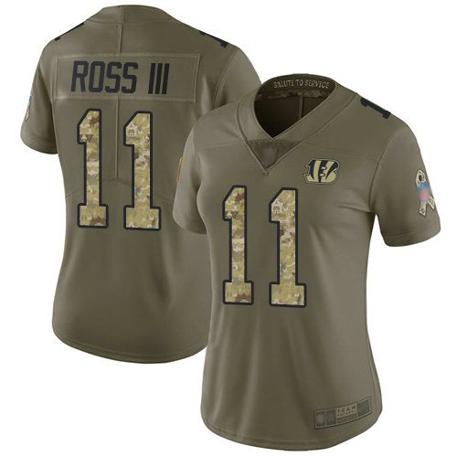 Bengals #11 John Ross III Olive Camo Women's Stitched Football Limited 2017 Salute to Service Jersey