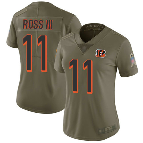 Bengals #11 John Ross III Olive Women's Stitched Football Limited 2017 Salute to Service Jersey