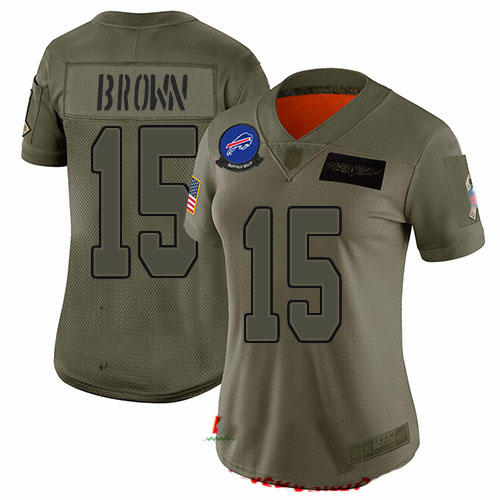 Bills #15 John Brown Camo Women's Stitched Football Limited 2019 Salute to Service Jersey