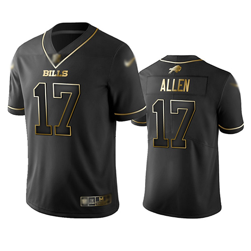 Bills #17 Josh Allen Black Men's Stitched Football Limited Golden Edition Jersey