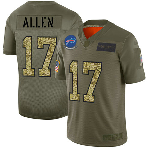 Bills #17 Josh Allen Olive Camo Men's Stitched Football Limited 2019 Salute To Service Jersey