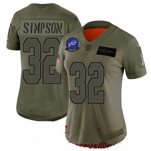 Bills #32 O. J. Simpson Camo Women's Stitched Football Limited 2019 Salute to Service Jersey