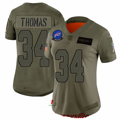Bills #34 Thurman Thomas Camo Women's Stitched Football Limited 2019 Salute to Service Jersey