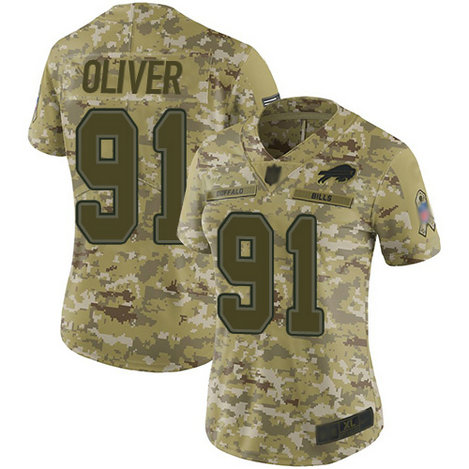 Bills #91 Ed Oliver Camo Women's Stitched Football Limited 2018 Salute to Service Jersey