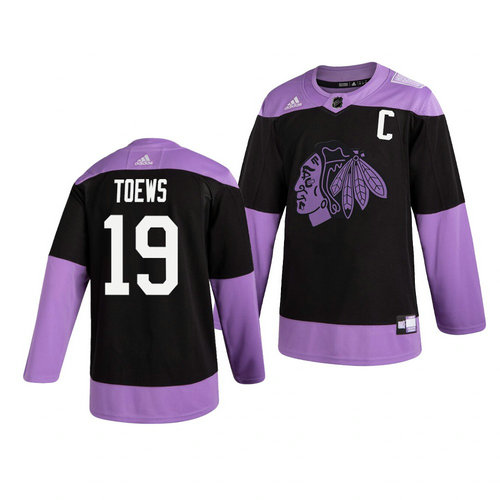 Blackhawks 19 Jonathan Toews Black Purple Hockey Fights Cancer Adidas Jersey