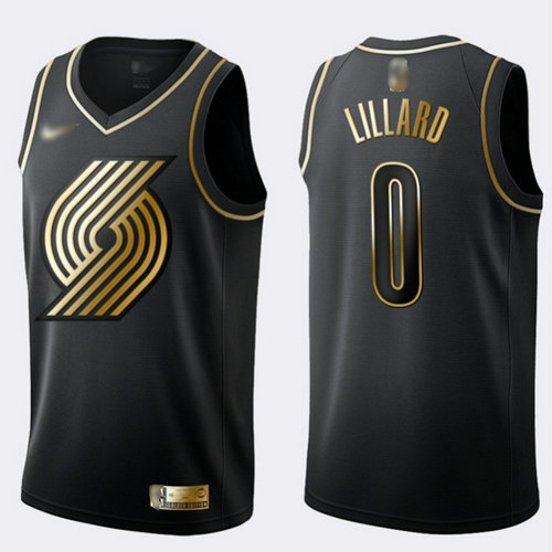 Blazers #0 Damian Lillard Black Gold Basketball Swingman Limited Edition Jersey