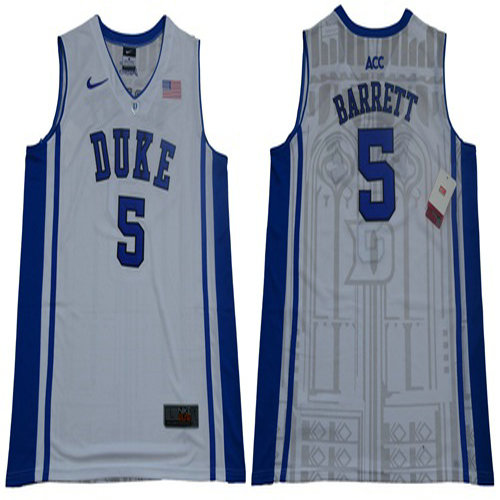 Blue Devils #5 R.J. Barrett White Blue Basketball Elite Stitched NCAA Jersey