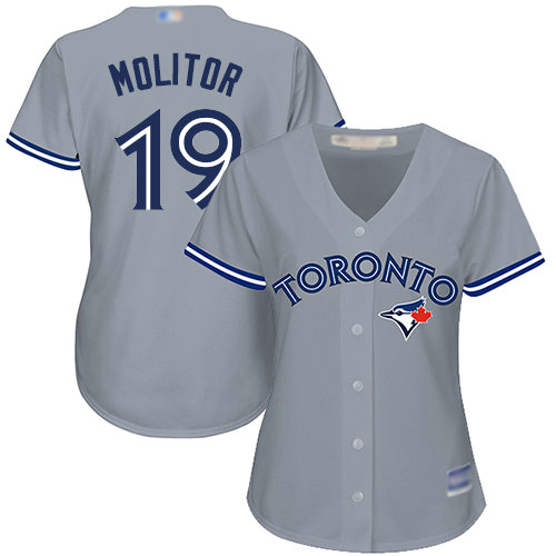 Blue Jays #19 Paul Molitor Grey Road Women's Stitched Baseball Jersey