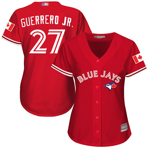 Blue Jays #27 Vladimir Guerrero Jr. Red Canada Day Women's Stitched Baseball Jersey