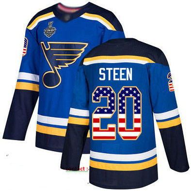 Blues #20 Alexander Steen Blue Home Authentic USA Flag Stanley Cup Final Bound Stitched Hockey Jersey