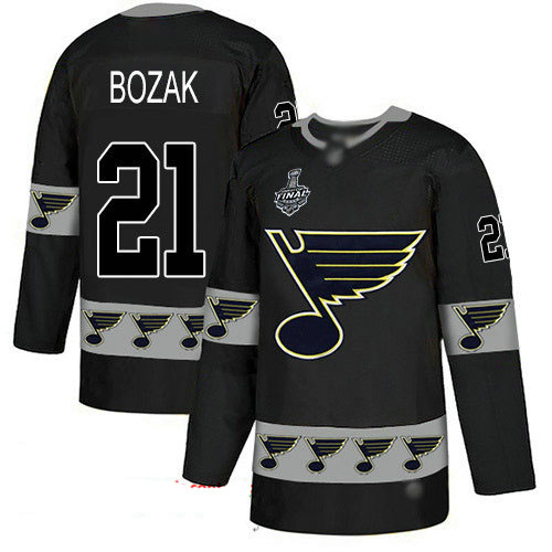 Blues #21 Tyler Bozak Black Authentic Team Logo Fashion Stanley Cup Final Bound Stitched Hockey Jersey