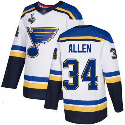 Blues #34 Jake Allen White Road Authentic Stanley Cup Final Bound Stitched Hockey Jersey