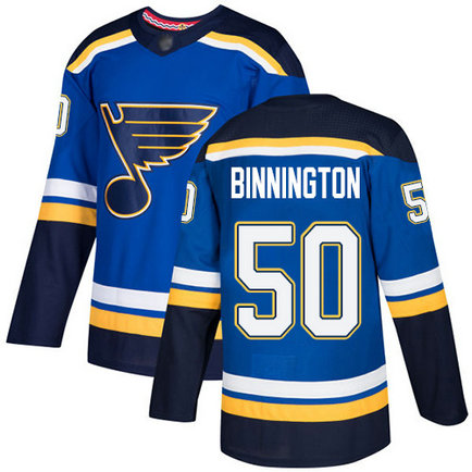 Blues #50 Jordan Binnington Blue Home Authentic Stitched Youth Hockey Jersey