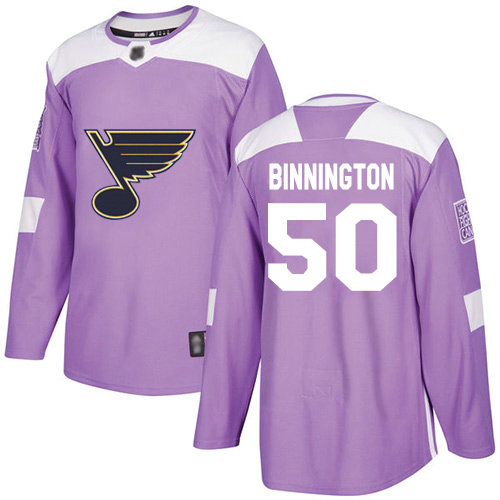 Blues #50 Jordan Binnington Purple Authentic Fights Cancer Stitched Youth Hockey Jersey