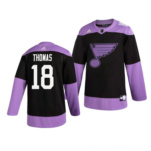 Blues 18 Robert Thomas Black Purple Hockey Fights Cancer Adidas Jersey