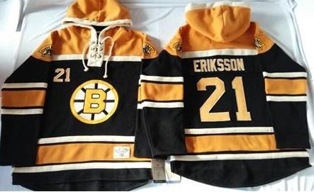 Boston Bruins 21 Loui Eriksson Black Sawyer Hooded Sweatshirt Stitched NHL Jersey